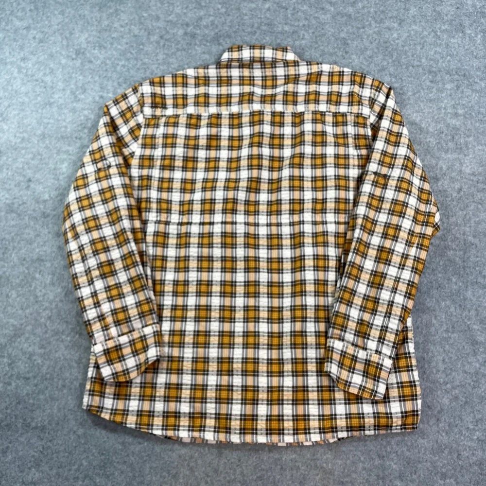 Orvis Mens Shirt L Plaid (Yellow, White, Brown, Gray) Plaid Long Sleeve